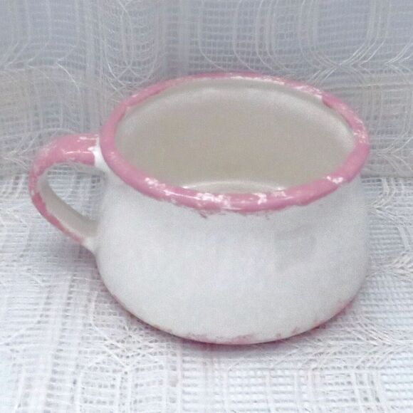 Handmade Vintage White Ceramic Soup Mug with Purple and Pink Flowers, Soup Cup - Picture 3 of 7